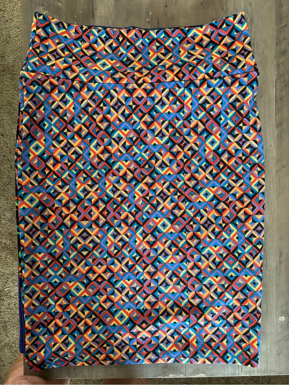 LuLaRoe Multicolor Geometric Pencil Skirt - Blue, Orange, Pink, Black